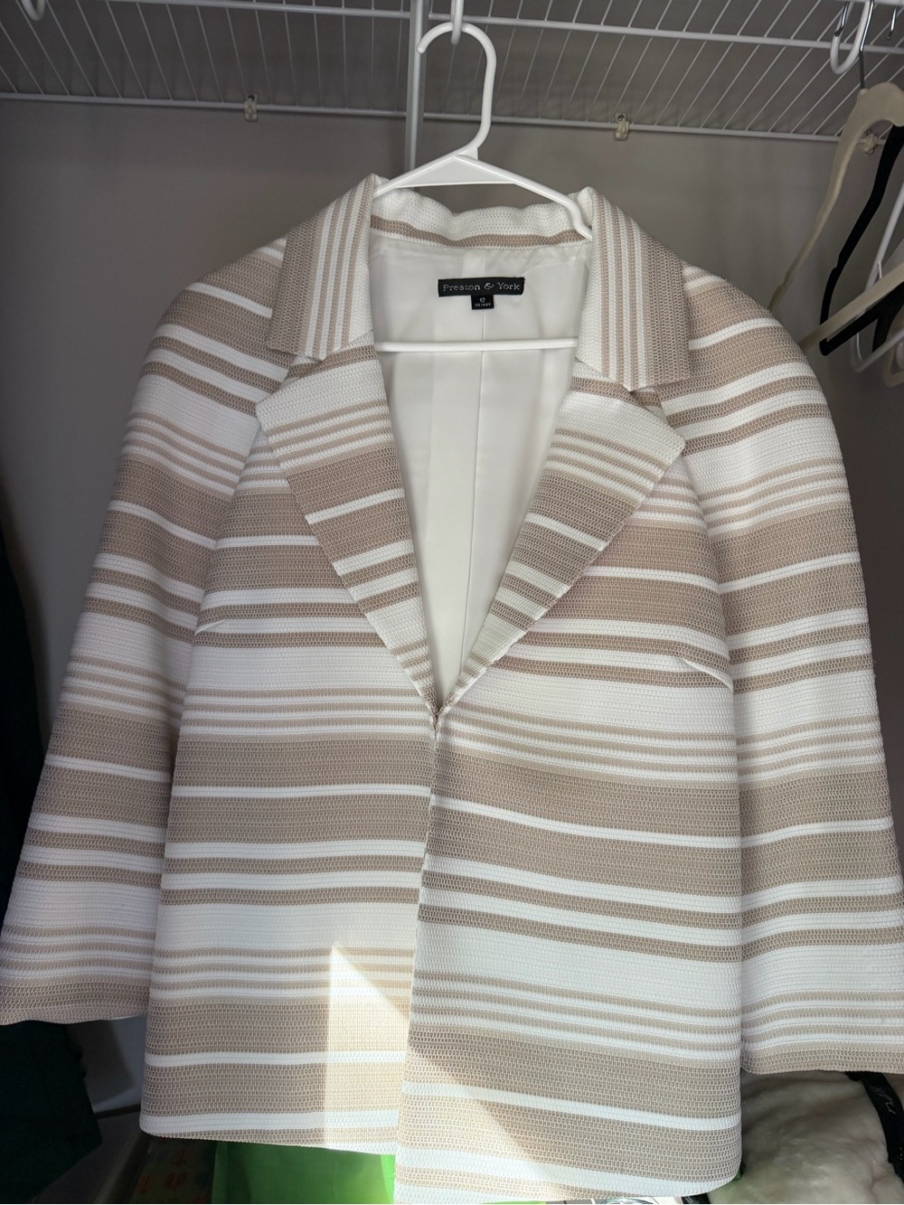 Preston & York Beige and White Striped Blazer